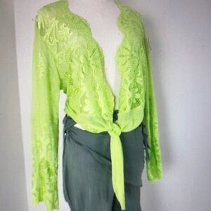 Lime Green Lace Tie-Front Cardigan